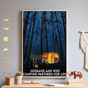 Couple Camping Wall Art, Husband Wife Camping Partners For Life Unframed Poster, Nature Adventure Gift for Camper, Rustic Cabin Wall Hanging