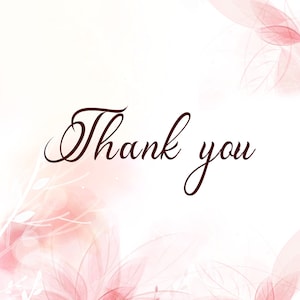 K&ouml;nnte beinhalten: Ein wei&szlig;er Hintergrund mit einem zarten rosa Blumenmuster und dem Text "Danke" in dunkelroter Kursivschrift.