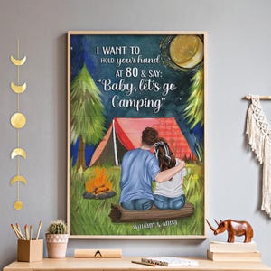 Personalisiertes Paar Camping Wandkunst, Benutzerdefinierte Zelt Lagerfeuer ungerahmt Poster, Natur Abenteuer Geschenk für Camper, RV Camper Decor