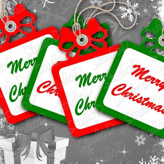 Items similar to Christmas Gift Tags, printable red and green ribbon