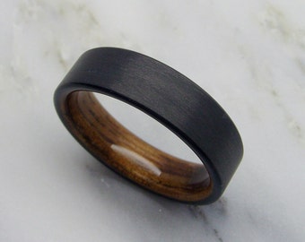 Wooden Wedding Band in Carbon Fiber and Hawaiian Koa Wood