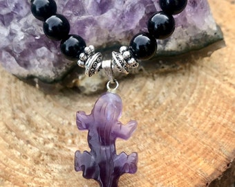 Lizards agate and amethyst gemstone pendant necklace- Phish inspired