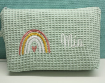 Toiletry bag rainbow personalized with name green