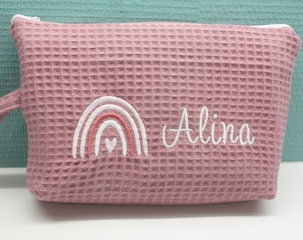 Rainbow toiletry bag personalized with name pink