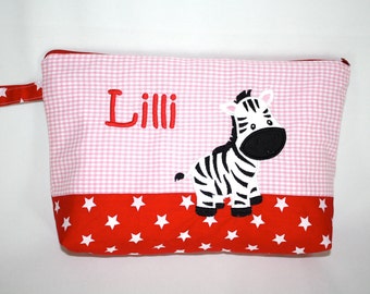 Windeltasche mit Namen, Kulturbeutel für Kinder, Wickeltasche, Zebra,Name, Kulturbeutel,Waschtasche,Windeltasche,