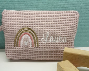 Toiletry bag rainbow personalized with name pink-brown