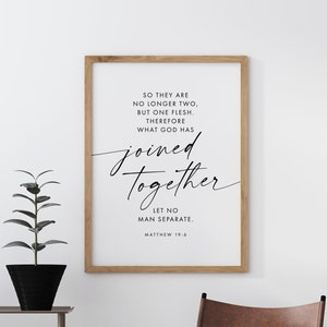 No Longer Two But One Wedding Bible Verse Sign, Matthew 19:6 Scripture Wall Art, Typography Bedroom Poster, Wedding Decor, Marriage Quote