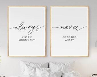 Never go to bed Angry Inspirational Relationship Goal Quote Couples Typography Bedroom Wall Art Print