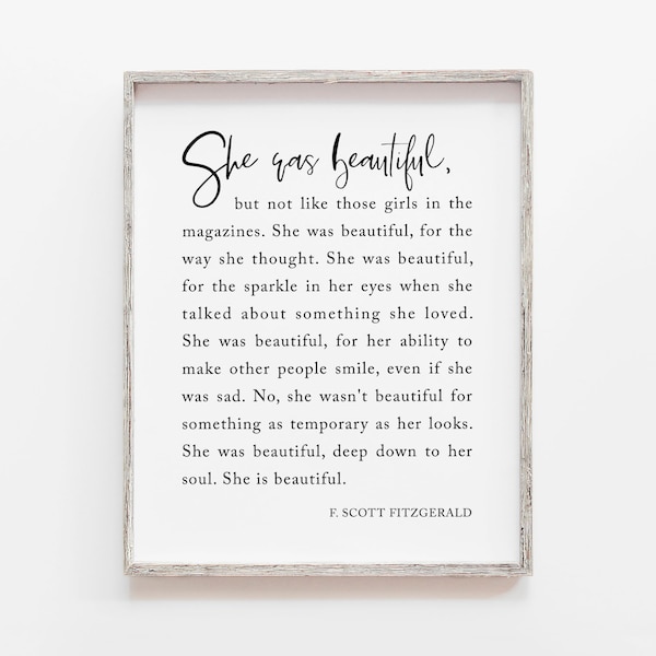 She Was Beautiful F Scott Fitzgerald Inspirational Wall Art, Book Quote Printable, Nursery Art, Daughter Gift, Girl Room Decor