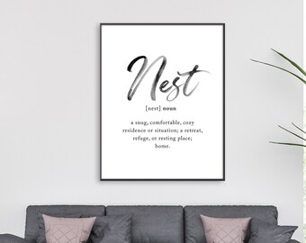 Nest Definition Sign, Living Room Decor, Home Print, Inspirational Family Quote Wall Art, Home Sweet Home Definition, Modern Farmhouse Decor