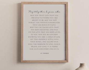 May Today There Be Peace Within Prayer Poster, St. Therese Quote Wall Art, St Teresa Of Avila Poem Sign, Modern Living Room Decor