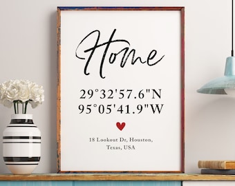 Custom Home Coordinates Sign, Personalized Home Address Print, Longitude Latitude Printable, Coordinates Gift, House Warming Gifts