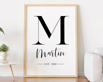 Custom Established Sign, Personalized Monogram Print, Last Name Print, Custom Name Printable, New House Gift, Initial Print, Family Est Sign