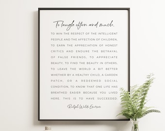 Ralph Waldo Emerson Quote, To Laugh Often and Much Printable Wall Art, Inspirational Quote Print, Success Wall Art, Literary Poster