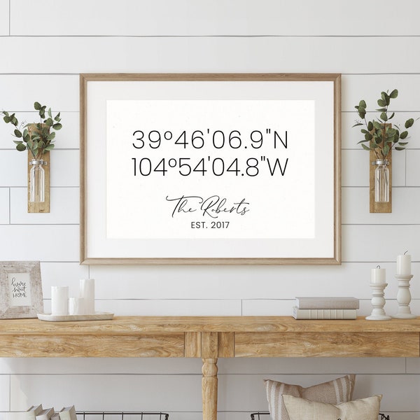 GPS Coordinates Sign, Custom Home Address, Personalized Longitude Latitude Print, Housewarming Gift, Wedding Gifts, Living Room Decor