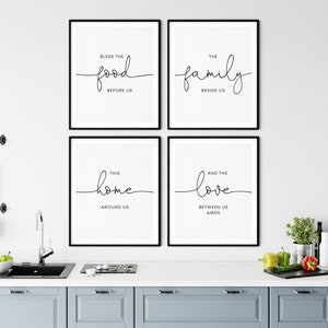 Kitchen Wall Art Bless The Food Before Us Sign, Set Of 4 Dining Room Decor Wall Art, Farmhouse Kitchen Decor, Matching Print Set Digital image 2