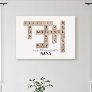 Regalo personalizado del Día de la Madre con crucigramas, Mis mayores bendiciones llámame abuela, nombre personalizado de azulejos de madera, arte de pared de rompecabezas, regalos para mamá