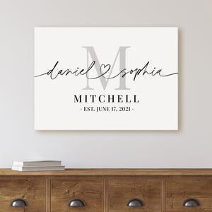 Enseigne personnalisée de monogramme de nom de famille, affiche de nom de famille de l&#39;année, nom de famille personnalisé, cadeau d&#39;anniversaire de mariage, décoration de chambre à coucher