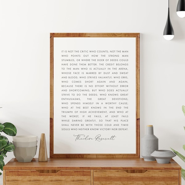 The Man In The Arena Printable Wall Art, Theodore Roosevelt Quote Print, Daring Greatly Poster, Motivational Quote Sign, Dorm Decor