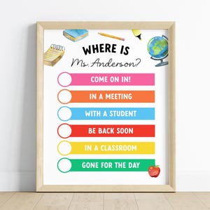 Where Is The Teacher Editable Door Sign, Classroom Decor Printable, Custom Teacher Office Door Hanger, Classroom Management, Counselor Nurse
