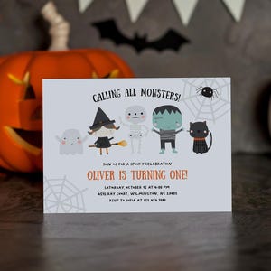 Halloween Birthday Invitation, Calling All Monsters Spooky Celebration, Cute Witch Skeleton Costume Party Invite, Boo Fall Spooktacular HL2