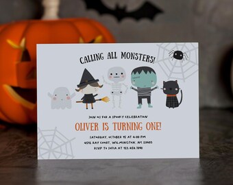 Halloween Birthday Invitation, Calling All Monsters Spooky Celebration, Cute Witch Skeleton Costume Party Invite, Boo Fall Spooktacular HL2