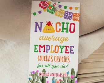 Editable Nacho Average Employee Thank You Gift Tag, Mexican Fiesta Staff Company Appreciation, Muchas Gracias NC3