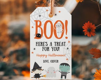 ハロウィンギフトタグ、ブー、お菓子をあげるよキャンディギフトタグ、子供の誕生日コスチュームパーティー、トリックオアトリート、幼稚園の教室の先生 HL2