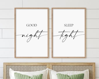Good Night Sleep Tight Prints, Set Of 2 Bedroom Sign, Modern Farmhouse Bedroom Decor, Bedroom Quotes, Good Night Print, Nursery Wall Art