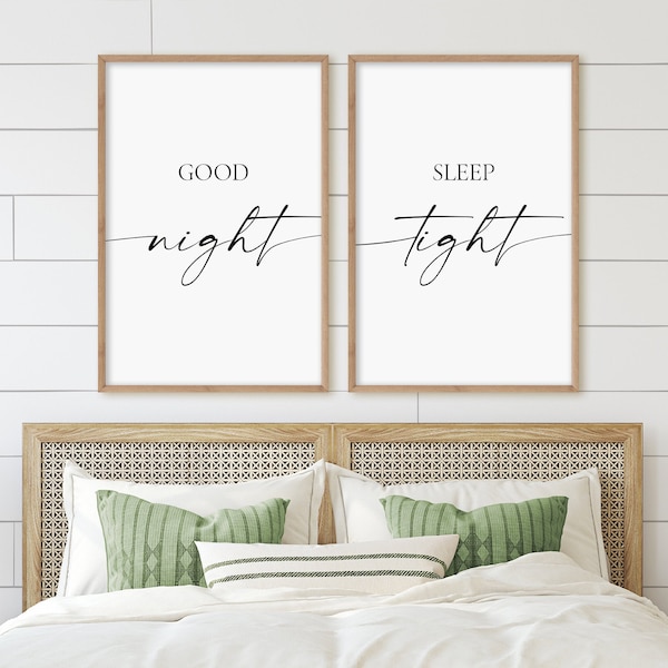 Good Night Sleep Tight Prints, Set Of 2 Bedroom Sign, Modern Farmhouse Bedroom Decor, Bedroom Quotes, Good Night Print, Nursery Wall Art