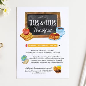 Tears & Cheers Breakfast Invitation, Back To School Teachers Staff Event Flyer, PTO PTA School Fundraiser Poster, First Day Of School SC7