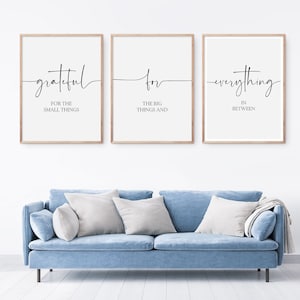 Grateful For Everything Inspirational Wall Art, Grateful For The Small Things, Gratitude Quotes, Set Of 3 Modern Printable Art, Motivational