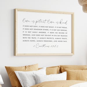 Love Is Patient Love Is Kind Poster, 1 Corinthians 13 Bible Verse Wall Art, Love Never Fails Printable Inspirational Quote, Bedroom Decor
