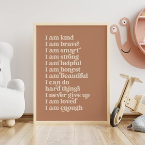 Affirmation Wall Art For Kids, Nursery Motivational Quotes, Earth Tone Nursery Art, I Am Loved I Am Enough Sign, Terracotta Baby Room Decor