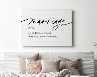 Marriage An Endless Sleepover With Your Favorite Weirdo Sign, Bedroom Decor, Marriage Funny Definition Print, Love Poster, Newlyweds Gift