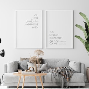 You Will Seek Me And Find Me When Bible Verse Print Jeremiah 29:13, Set Of 2 Wall Arts, Modern Scripture Signs, Motivational Bedroom Decor