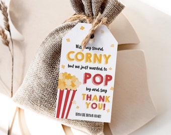 Editable Popcorn Thank You Gift Tag, Corny Pop By Volunteer Staff Employee Appreciation, Poppin By Thank You Teacher Nurse, School PTO PTA