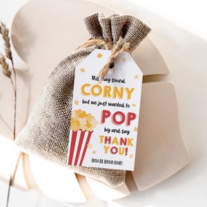 Etiqueta de regalo de agradecimiento de palomitas de maíz editable, Corny Pop por agradecimiento al empleado del personal voluntario, Poppin por agradecimiento maestro enfermera, escuela PTO PTA