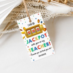 Lotto-Geschenkanhänger, „Ich habe den Jackpot mit Ihnen als meinem Lehrer gewonnen“, bearbeitbar „Danke für ein Lotto“, Lehreranerkennung, Lottoschein-Dankesgeschenk