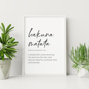 Hakuna Matata Sign, Funny Quote Poster, Dictionary Art Print, Inspirational Wall Art, Hakuna Matata Definition, Bathroom Decor, Bedroom Art