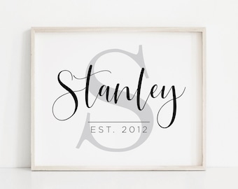 Last Name Sign, Personalized Family Name Wall Art, Family Established Sign Printable, Living Room Decor, Housewarming Gift, Wedding Gifts