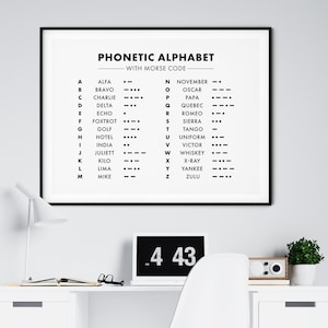 Phonetic Alphabet, Morse Code Print, Office Decor, International Spelling Alphabet, NATO ICAO Radiotelephony, Classroom Decor, Soldier Gifts