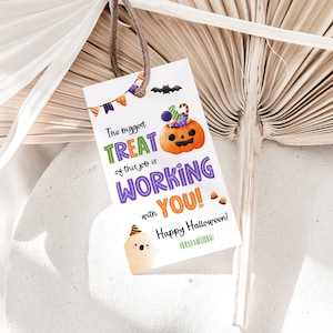 Bewerkbare Halloween-cadeautag, zoete traktatie om met je samen te werken, waardering collega, bedankt leraar verpleegkundige, stafbaas vrijwilliger