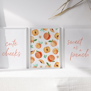 Sweet As A Peach Nursery Decor, Peach Nursery Print Set Of 3, Cute Cheeks Posters For Kids, Baby Girl Room Decor, Above Crib Peach Signs