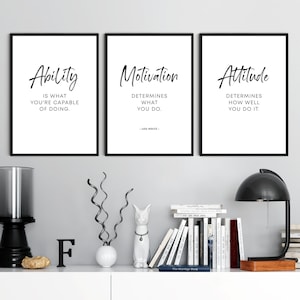 Success Quote Print, Inspirational Leadership Quotes, Ability Motivation Attitude Office Decor, Set Of 3 Wall Arts, Boss Gifts Printable