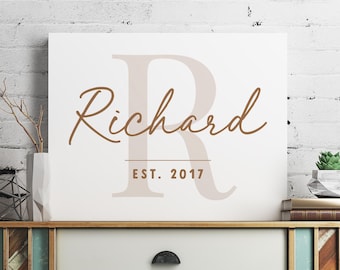 Last Name Sign, Personalized Family Name Monogram Wall Art, Family Established Sign Printable, Living Room Decor, Housewarming Wedding Gifts