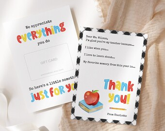 Teacher Appreciation Gift Card Holder, Editable Teacher Fill In Thank You Note, End Of School Year Teacher Gift From Kids, Kindergarten