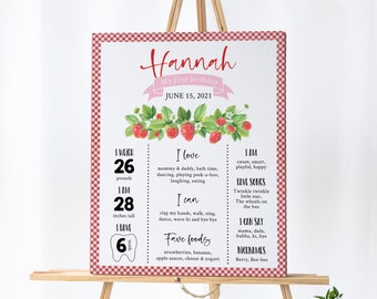 Birthday Stat Sign 1st Birthday Milestone Berry First Birthday Birthday Poster 1208 First Birthday Strawberry Birthday Milestone