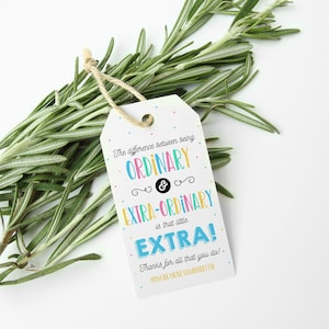 Extra gewone dank u cadeau tag, leraar werknemer verpleegkundige waardering cadeau-ideeën, kauwgom cadeau tag, schoolpersoneel PTO PTA buitengewone tag