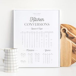 Modern Kitchen Conversions Print, Kitchen Cheat Sheet Printable, Simple Minimalist Kitchen Decor, Kitchen Guide Poster, Conversions Sign